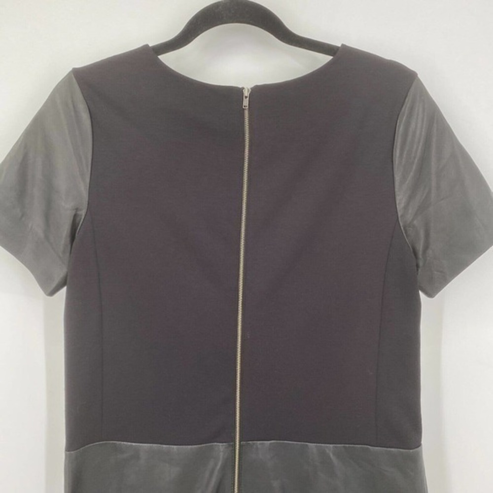 Halogen Black Leather Ponte Knit Shift Dress Size S Exposed Zipper Short Sleeve - Picture 6 of 11